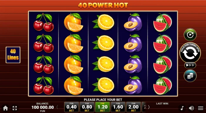 Pantalla de juego de 40 Power Hot Coin Boost